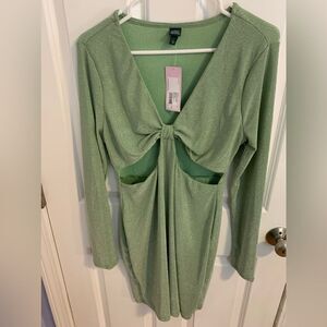 Wild Fable large metallic silver green body con dress